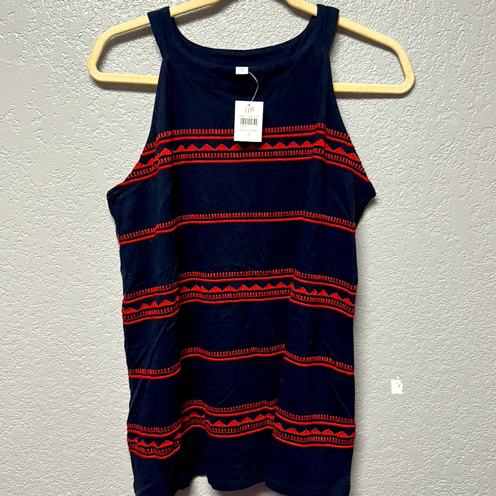 NWT J. Jill Woman's Navy Red Embroidered Tank Top Boho Casual sleeveless Sz Med